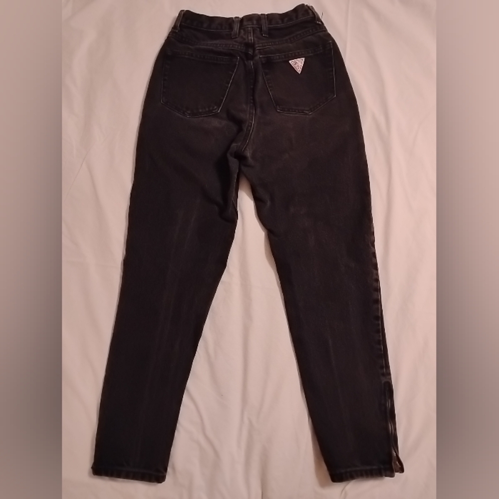 Vtg 80s 90s GUESS High Waist Taper Zip Ankle Jeans Women USA 28 Mom Black